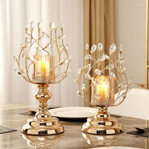 Castiçais Suporte de vidro de cristal pós-moderno decoração de casa castiçal de metal dourado enfeites de mesa de escritório decoração de luxo presente