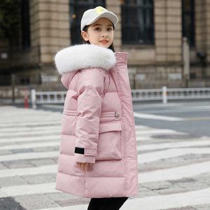 90% biała kaczka Down Down Girls Winter Jacket Casual Long Płaszcz Paraty z kapturem z futrzastym kołnierzem Kids Warm Snow Emewear XMP299 L230625