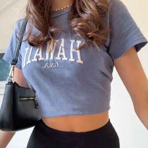 Kadın T-Shirt Y2K Hawaii Nakış Mektubu Baskı Üstleri Amerikan Moda Hit Kısa Kollu Tişörtler Elbise Gömlek Vintage BF Giyim Tee 230724
