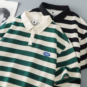 T-shirty męskie Summer Modna Retro Striped Polo Shirt Street Mężczyźni i kobiety Przystojne swobodne osobowość krótkie rękawy HARAJUKU 230724