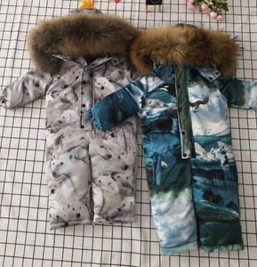Down Coat Real Fur 2022 Winter Jacka Child Jackets Children Jumpsuit Snow Suit Girl Flower Down Romper Ski Suits Ytterkläder HKD230725