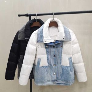 Women's Down Parkas 2022 new down jacket women's short jacket denim stitching 90% white duck down winter thickening fashion HKD230725