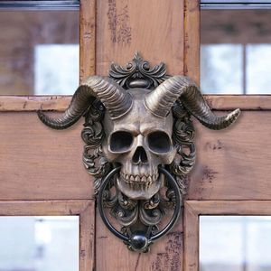 Decorative Objects Figurines Satan Skull Sheep s Head Figurine Door Knocker Ornaments Resin Crafts Statue Decoration Punk Wall Accessories Decor 230724