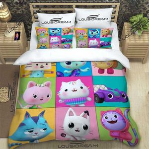 Cartoon Gabbys dollhouse -sängkläder för sovrummet mjuka sängöverdrag för sängkläder Comeborable Däcke täckt täcke och fodral L230704