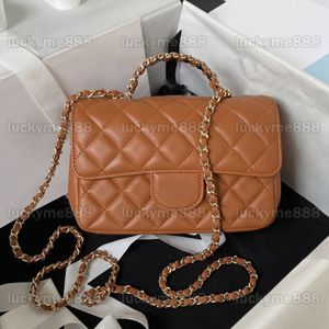 10A Spiegelqualität Designer-Klappentaschen mit Diamantgriff, kleine gesteppte Geldbörse, Luxus-Damen-Handtaschen aus echtem Leder, Umhängetasche, Schulter-Kettenriemen, Box-Tasche mit Chip