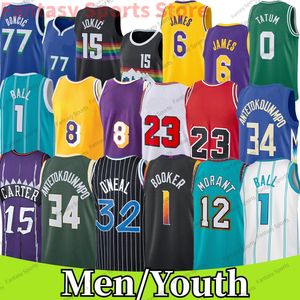 Uomini bambini Bryant Basketball Jersey 6 James 30 Curry Morant Doncic Tatum Giannis Embiid Shaquille Oneal 33 Larry Bird 15 Vince Carter Durant Ball Youth Iverson