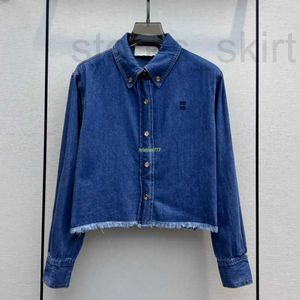 Kvinnors blusar skjortor designer 23ss bomull kvinnor toppar flickor denim vintage skörd topp med brev broderi bana high end lyx varumärke långärmad skjorta re6l