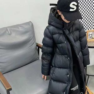 Down Coat 2023 Winter New Black Fashionable Down Coat Children's White Duck Down Long Coat HKD230725