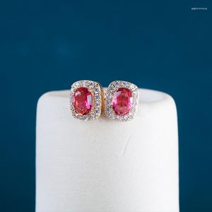 Kolczyki stadninowe Cellower 925 Sterling Srebrne dla kobiet luksus z owalnym kształtem rubinowym kamieniem różowym złotem kolor przyjęcie weselne