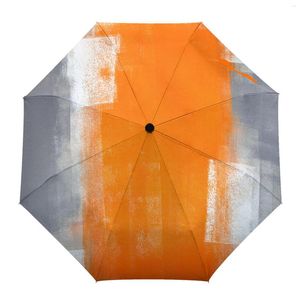 Guarda-chuva laranja cinza abstrato totalmente automático masculino feminino guarda-chuva dobrável multifuncional guarda-sol chuva