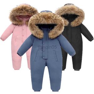 Down Coat Bebek Kız Snowsuit 2023 Kış -30 Derece Tulum Çocuk Tutarları Çocuklar Kalın Kayak Takım Yürümeye Başlangıç ​​Duck Aşağı Ceket Kürk Ceket HKD230725