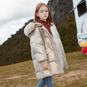 10代の冬のファッションスノースーツの子供用服のダウンコート厚い毛皮の襟の厚い暖かいコート4-14Y HKD230725のための下のジャケット