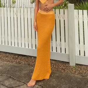 Saias estilo praia malha listrada Maxi Saias férias de verão moda feminina sexy lápis cintura alta saia longa Bodycon Y2K roupas vintage 230720