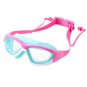 Goggles HD Barn som simmar Goggles Kids Dykningsglasögon med öronproppar Anti-dimma UV Sile Clear Lens Waterproof Eyewear For Boy Girl HKD230725