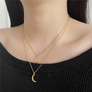 Chains Stainless Steel Fashion Pendant Multi-layer Style Sun Moon Beaded Chain Necklace For Women Jewelry Party Friend Gifts