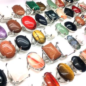 Wholesale 50pcs Stone Rings For Men Women Silver Color Vintage Jewelry Accessories With A Display Box