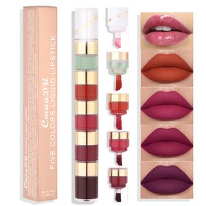 Batom 5 em 1 Matte Kit Combo Strip Velvet Sexy Red Lip Tint Non-stick Cup Gloss Oil Makeup Lips Set Cosmetic 230725