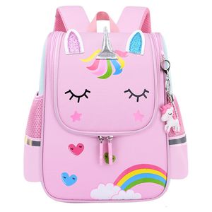 Zaini Borsa da scuola per ragazze Zaino per bambini in nylon rosa unicorno stampato Scuola materna Borsa da scuola per ragazze carine Bambini impermeabili 230720