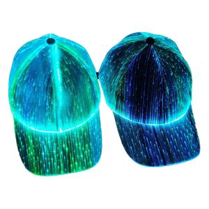 Top kapakları 7 renkli ışık yayan EDC beyzbol şapkası ile optik fiber kapak usb şarj ışık kapağı parti LED Noel kapağı 230724
