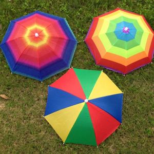 Chapéu guarda-chuva dobrável arco-íris de 3 cores para crianças adultas chapéu de cabeça ajustável chapéu guarda-chuva caminhadas pesca guarda-sol ao ar livre LL