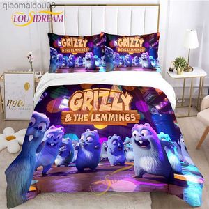 Creative Grizzy and the Lemmings duvet täcker fodral sängkläder set fyra säsonger stor storlek platta ark tre stycken platt täckning