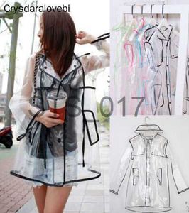 Raincoats 1pc Black Transparent Vinyl Raincoat Runway Style Womens Girls Clear Fashion Rain Coat x0724