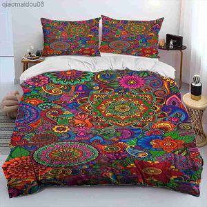 Böhmen Mandala Flower Comporter sängkläder Set Däcke Cover Bed Set Quilt Cover Case King Queen Size Bedding Set Adult Kid L230704