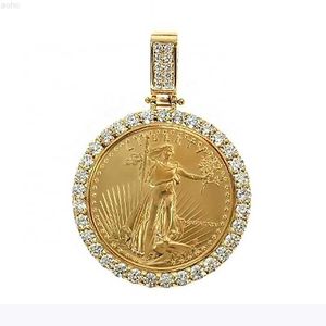 Продажа пользовательская золотая монета алмазной рамки с сертификатом GRA заморожены с алмазными подвесками Moissanite