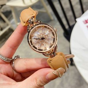 luxury lady watch Snow Rotary dial Rose Gold Sliver designer diamond fashion women watches Leather strap wristwatch for womens Christmas Mother's Day Birthday Gift