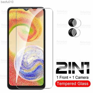 2in1 kamera härdat glas för Samsung Galaxy A04 skärmskydd Samung Galaxi A 04 04A 2022 A045F Armor Telefonskyddsfilm L230619