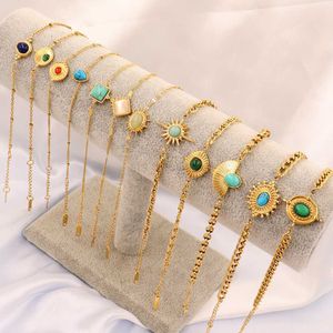 Charm Bracelets Vintage Stainless Steel Bracelet for Women Turquoise Pendant Bracelet Colorful Natural Stone Bracelets Chain Bracelet Jewelry