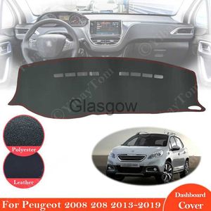 Bil Sunshade för Peugeot 2008 208 2013 ~ 2019 Antislip Leather Mat Dashboard Pad Sunshade DashMat Protect Carpet Car Accessories 2014 2015 x0725