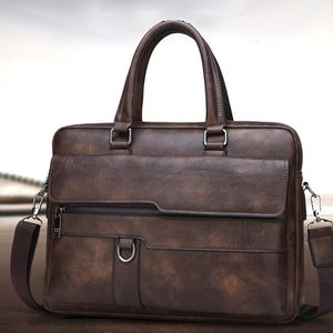 Bortkörningar av hög kvalitet män väska för 14 tum bärbara affärsresor handväskor läder kontor axel man 230724
