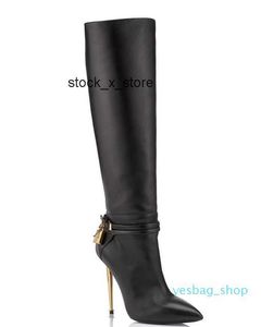 lady party Tom fords and pointy Winter calf leathers womens booty padlock boot gold heels long toe 03 boots dress -BOOT pumps 35-42 high boots