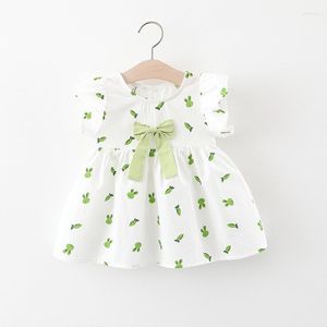 Casual Kleider Sommer Baby Mädchen Kleinkind Kleidung Mode Cartoon Print Kurzarm Bogen Prinzessin Kleid Kinder Nette Kleidung