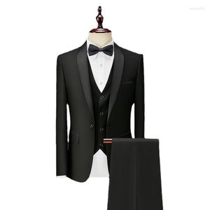 Erkekler Suits Erkekler Smokin Gizli Prom İnce Fit Gelinlik Gündelik Kırmızı Blazer Yelek Pantolon Katı Şal Yakası Damat Kostüm Homme