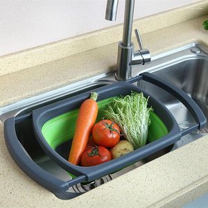 Storage Baskets Retractable Folding Silicone Sink Colander Handle Kitchen Collapsible Strainer Bowl Drain Water Filter Basket Fruit Wash