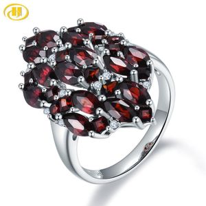 Обручальные кольца Hutang 5.12ct Garnet 925 Серебряное кольцо для женщин Реальный красный серебряный серебряный кластер