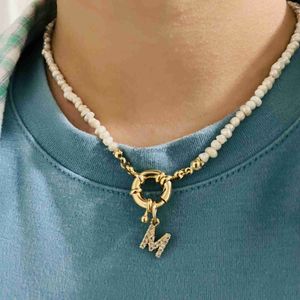 Pendant Necklaces Copper Micro-Inlaid Initial Women'S Necklace With Extra Small Natural Freshwater Pearl Chain New Fashion Accessory J230725