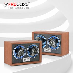 Watch Boxes Cases FRUCASE Double Watch Winder for Automatic Watches 2 Rolex Box Jewelry Display Collector Storage Wood Grain with Light 230725