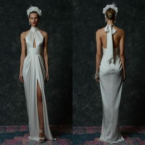 2020 NAEEM KHAN 웨딩 드레스 하이 넥 홀터 프론트 스플릿 긴 신부 가운 로브 드 마리에 바닥 길이 트럼펫 웨딩 드레스 288Q