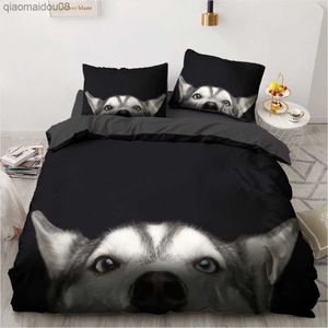 3D Animals Bedding Set Set Lovely Pet Print Comforter Black Pedset Cover Kids Decor Single Queen King Size Size Dropship L230704