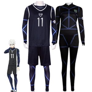Traje Tema Anime Bloqueio Azul Nagi Seishiro Traje Cosplay Black Jersey Macacão Futebol Bodysuit Halloween Roupas para Festa de Natal 230724