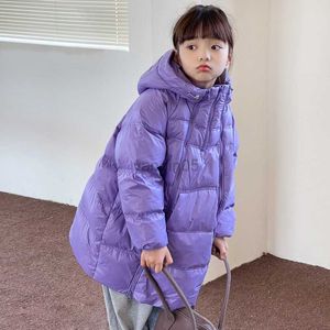 Down Coat Kids Girl Winter Down Jackets 8 10 12 years Fashion Zipper Puffer Coat Pink Purple Loose Children Spring Fall Outerwear HKD230725