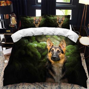 Tysk Shepherd -täcke omslag Set King/Queen Size Purebore Hound Animal Bedding Set Kids Söt hundvalppolyester täcke L230704