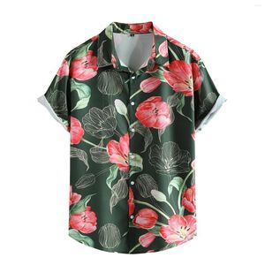 Camisas casuais masculinas Vestido de botão para baixo Descontraído Verão Turismo Férias Praia Moda Lazer Camisa de manga curta Masculina Tees For