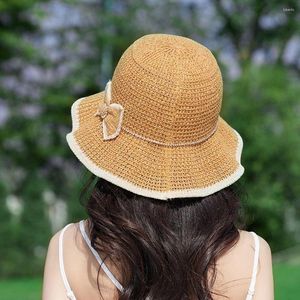 Wide Brim Hats Cute Casual Beach Knitted Travel Summer Outdoor Fisherman Hat Bowknot Sun Women Cap Bucket