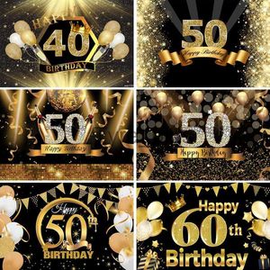 Materiale di sfondo InMemory Palloncino lampeggiante in oro nero Sfondo per adulti Uomini e donne Happy 30th 40th 50th 60th Birthday Party Photo Background x0724