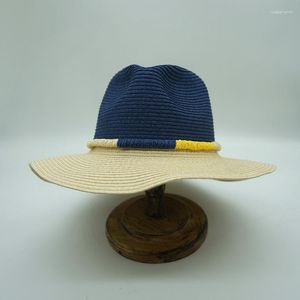 Szerokie brzegowe czapki kobiety dwa szczypce Panama słomy kapelusz letni zespół słoneczny niebieski beżowy patchwork fopy plaż Kentuky Travel