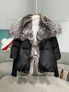 Женские падения Parkas 2022 Fashion New осень зимняя зима настоящая лиса воротниц толстые женщины теплый пальто 90% гусиной куртки роскошная одежда Новое женское пальто HKD230725